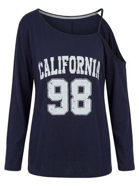 California 98 Off-Shoulder Long Sleeve Top - Navy 2X